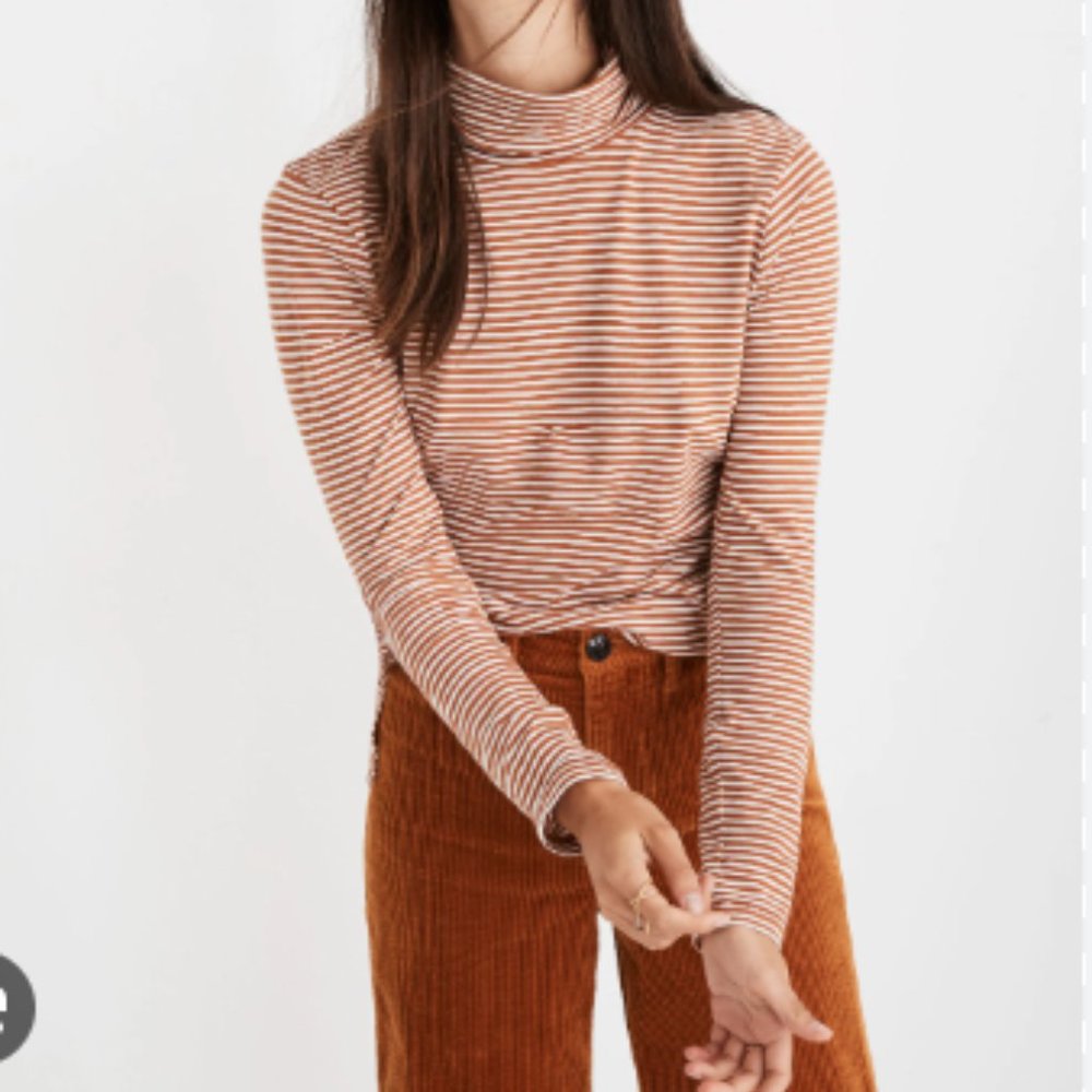 Madewell Whisper Cotton Women's Turtleneck Top in Daniela Stripe SMALL